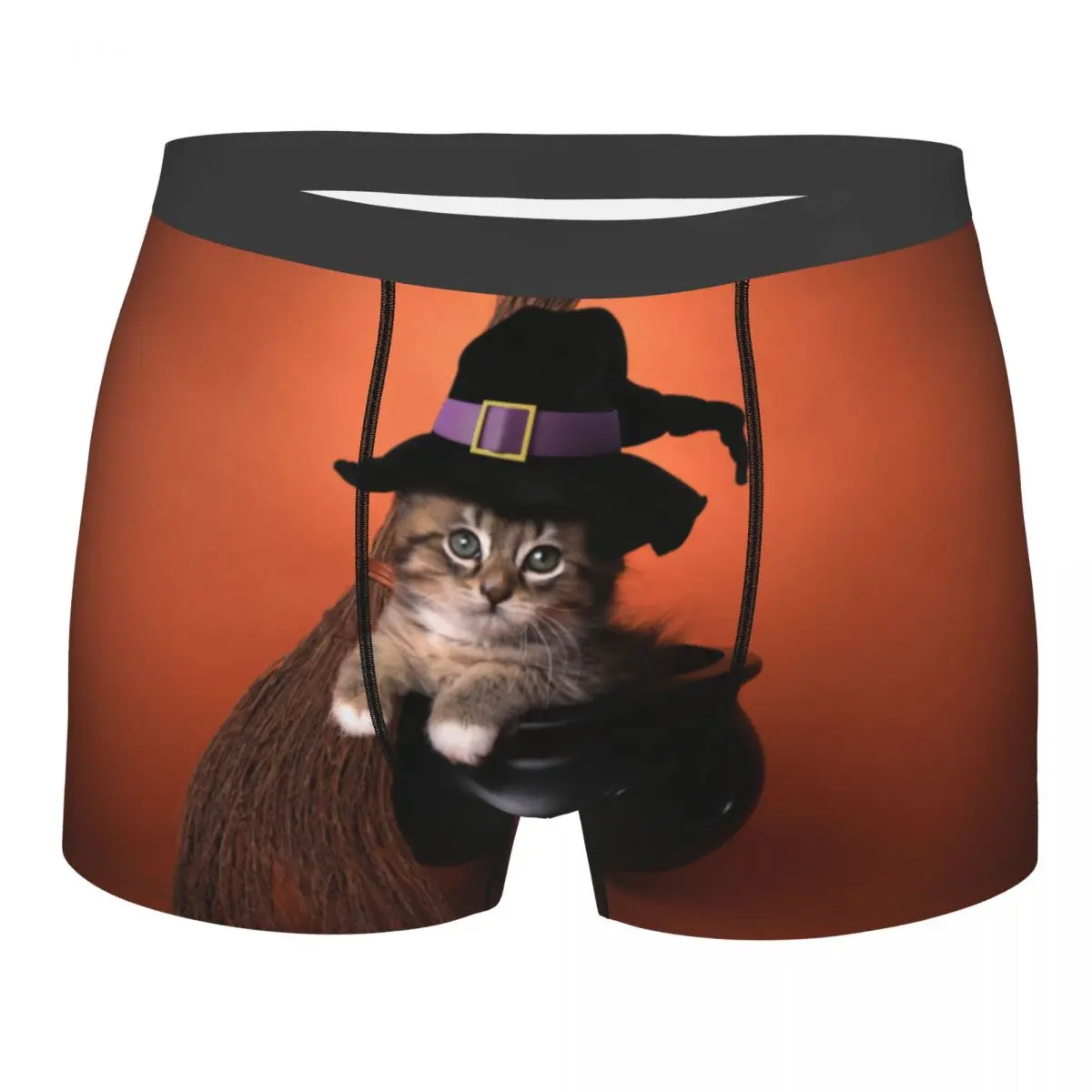 

New Breathable Boxer Men Underwear Soft Funny Halloween Witch Themed Kitten Mens Boxers Man Breif