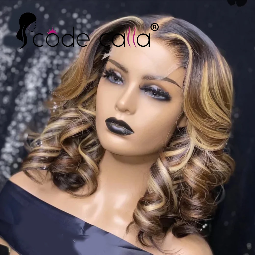 Хайлайтер волнистый парик из человеческих волос Боб парики на шнуровке медовая