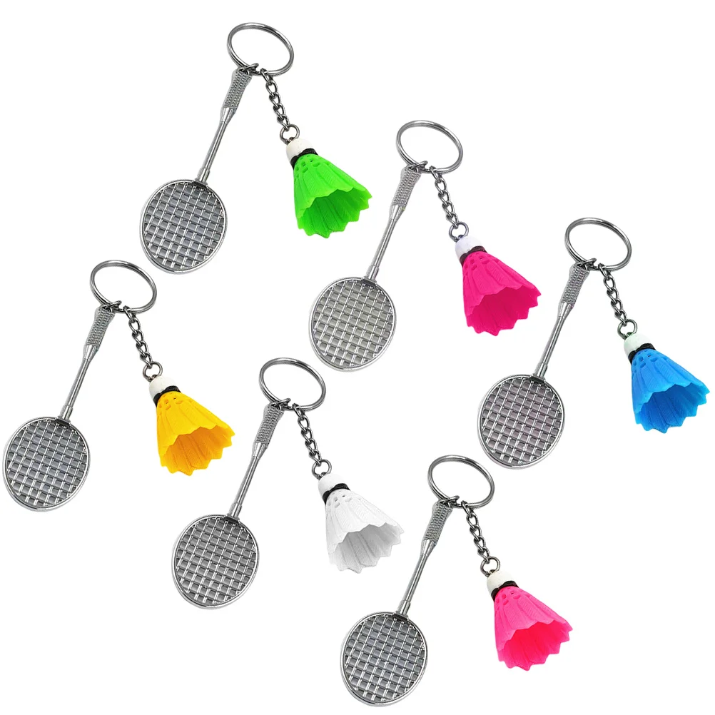 

6 Pcs Badminton Keychain Keychains Tennis Design Miniture Decoration Car Fob Football Backpack Metal Rings Hanging Adorns