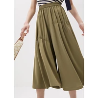 2022 new fashion designer loose wide leg pants calf length polyester pantalones mujer roupas femininas high