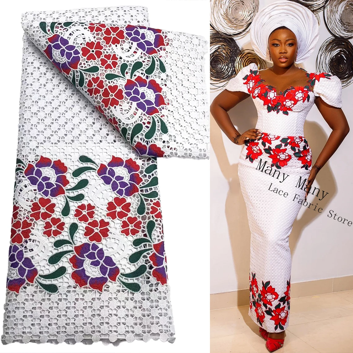 

Вышитая хлопчатобумажная кружевная ткань Colorfule, африканская мода 2022 в стиле Анкары, сухая кружевная Водорастворимая нигерийская ткань