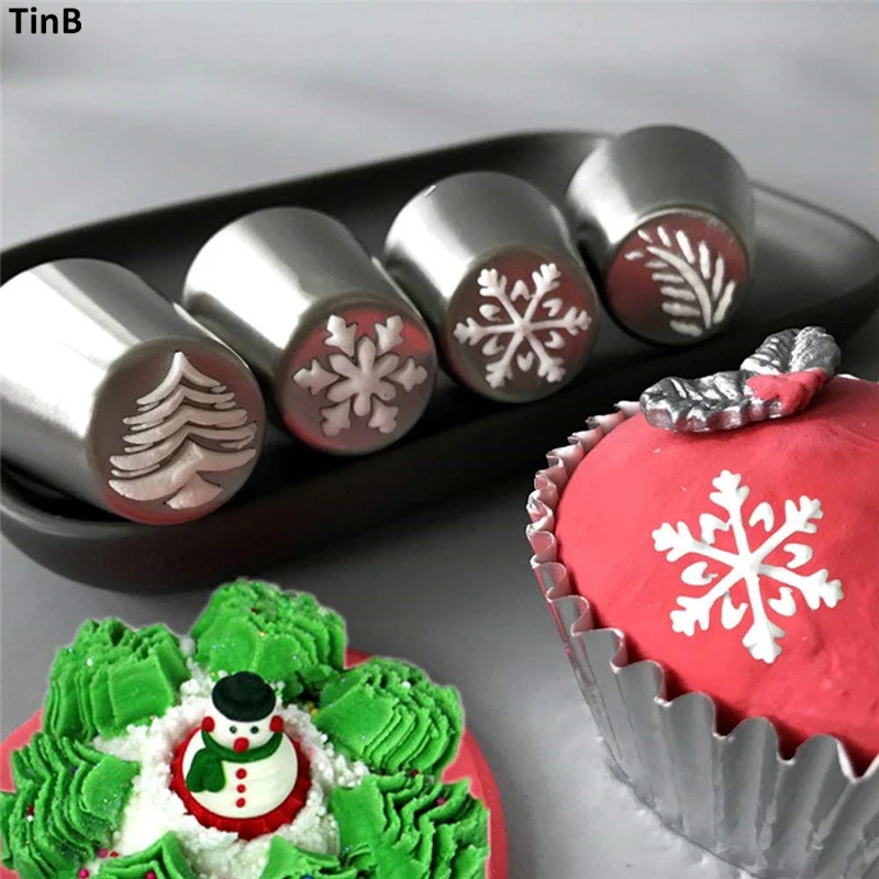 

4pcs/set Cake Cream Nozzle Pastry Tool Stainless Steel Cupcake Russian Pastry Cream Tips Bakeware Christmas Icing Piping Nozzles