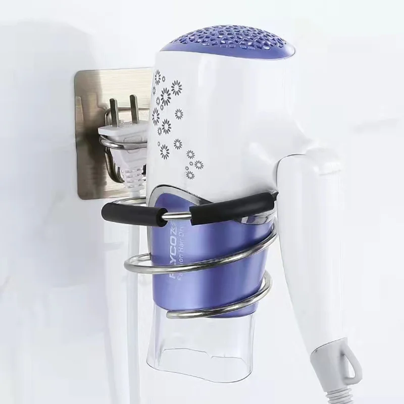 

No Punch Stainless Steel Hair Dryer Rack Wall Mounted Rack Bathroom Shelf Storage Shelves Accessories Organizer Household Items