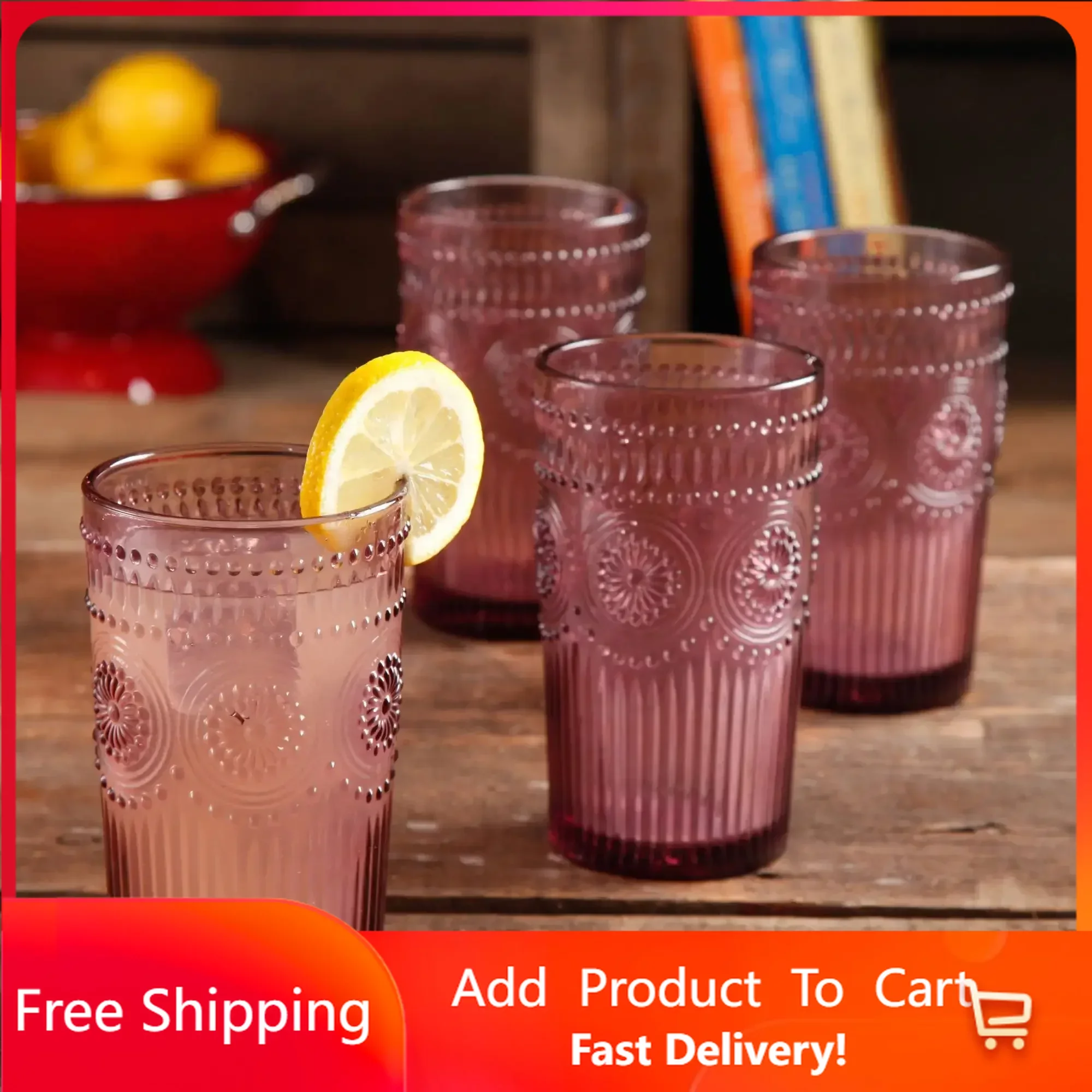 

Adeline 16-Ounce Emboss Glass Tumblers, Set of 4, Plum Free Shipping
