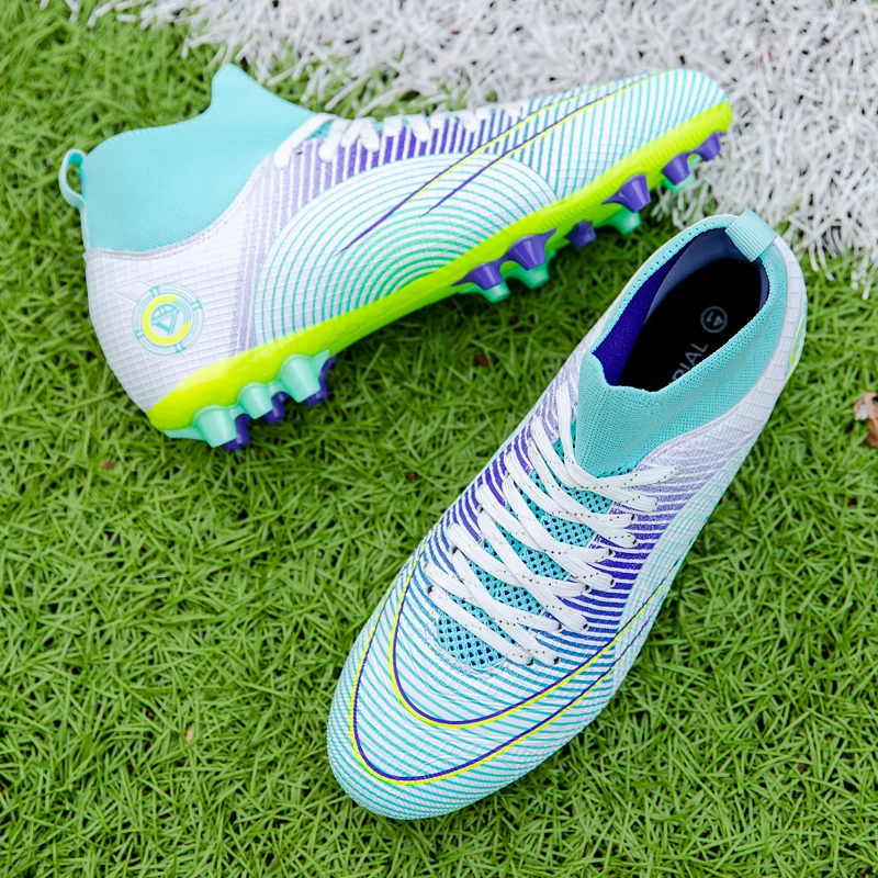 R.xjian Soccer Shoes For Men Blue Adult High Top Indoor Original Kids Boy Training Sneakers TF/FG Outdoor Sports Football Boots