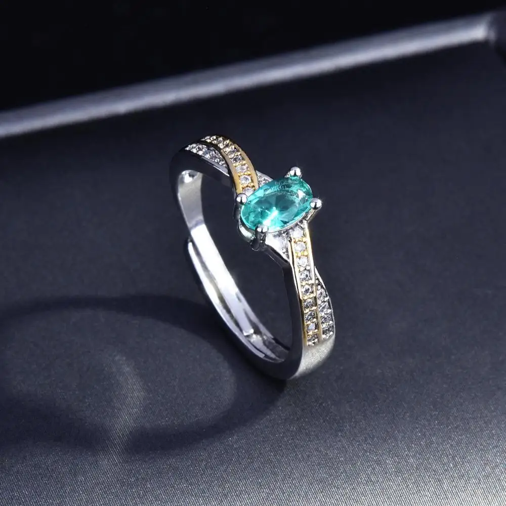 

HOYON Natural Colombian Emerald Ring Two-Tone Plating Fashion Color Treasure Opening Adjustable Ring White Gold Filled Jewelry