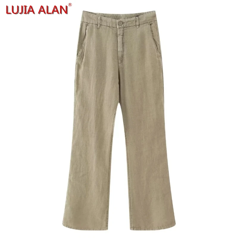 

Summer New Women's Solid Linen Flare Pants Casual Female High Waist Loose Trousers 2 Colors LUJIA ALAN P3929