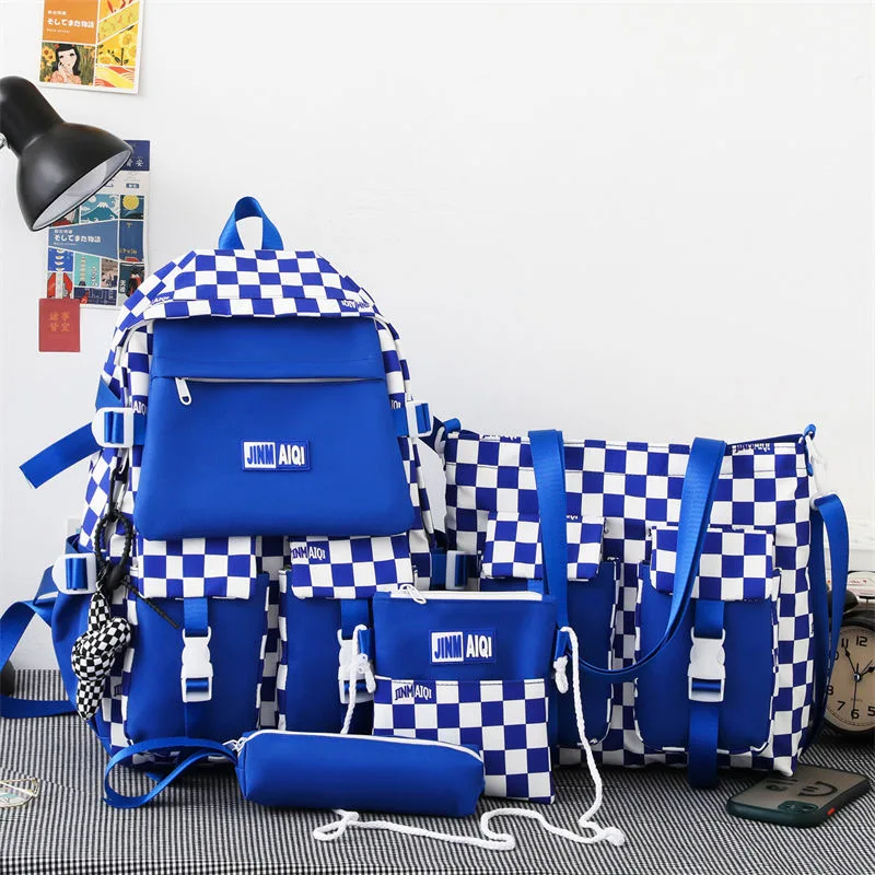 

2022 5Pcs/set Preppy Canvas Women Backpacks School Bags for Teenage Girls Bookbags Students Laptop Backpacks Female Back Pack