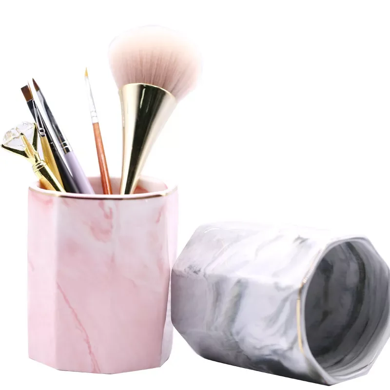 

NEW2023 Gold Foil Nail Art Brush Holder Octagonal Shape Pink Gray Brushes Organizer Pen Makeup Storage Shelf Manicure Tool