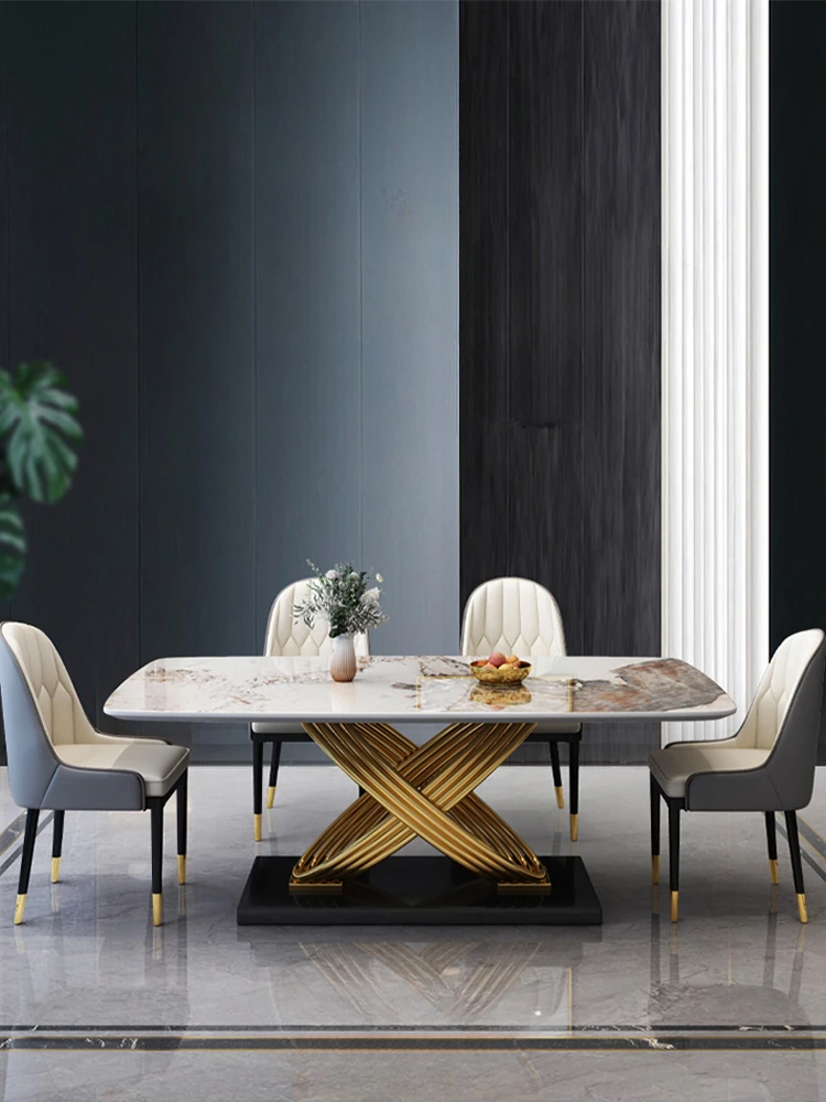 

Каменная тарелка, обеденный стол и стул, современный простой и стандартный роскошный прямоугольный итальянский минималистичный Западный обеденный стол