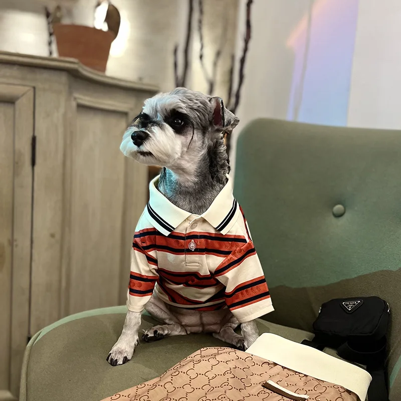 

New Pet Cat Dog Summer Striped Shirt Clothes Fashion Trend Thin Collar T-Shirt Sweater Small Medium Pet Dog Clothes Decoration