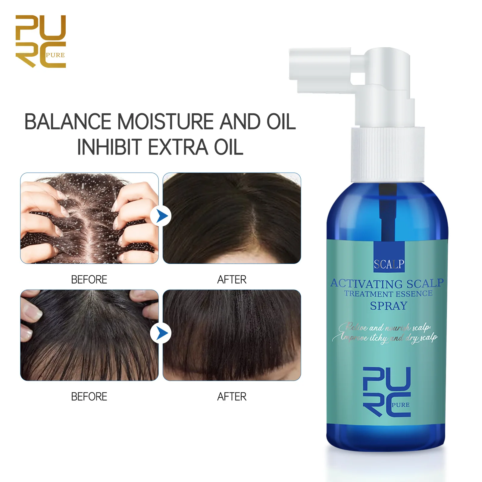 

PURC Hair Scalp Treatment Essence Spray Anti-Dandruff Smoothing Soft Repair Dry Frizz Hair Care for Men Women Beauty Health