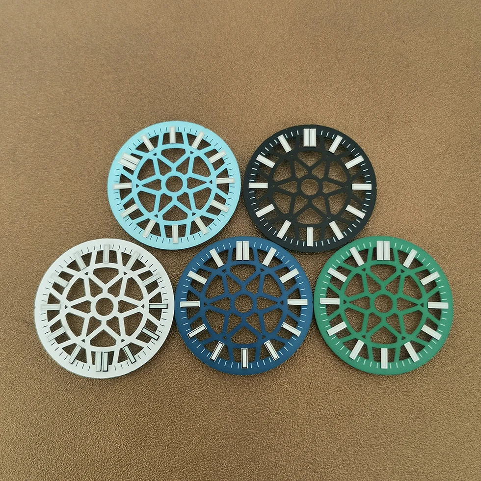 

Аксессуары для часов, зеленый циферблат с полым циферблатом 28,5 мм, подходит для движения NH35/NH36/NH70