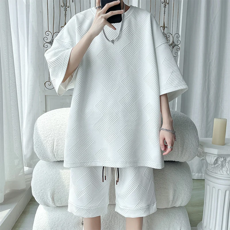 

Summer Sets Men Fashion Oversized Short Sleeved T-shirt Shorts Two-piece Men Loose Sports Suit Mens Short Sets Plus Size M-5XL