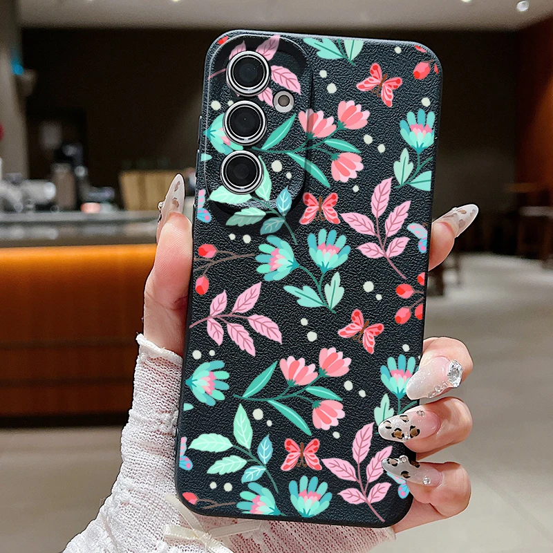 Чехол с принтом цветов и листьев для Samsung Galaxy A55 A35 A25 A15 S24 S23 S22 Ultra S21 S20 FE A16 A52 A53 A14 A34