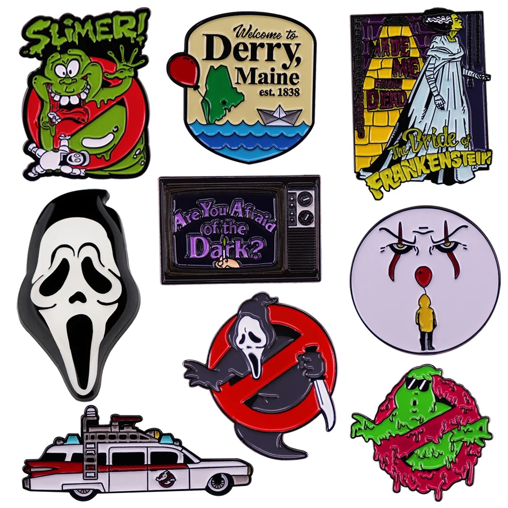 

Halloween Horror Killer Lapel Pins Vintage Jewelry Enamel Pin Badges on Backpack Accessories Brooches on Clothes New Year Gift