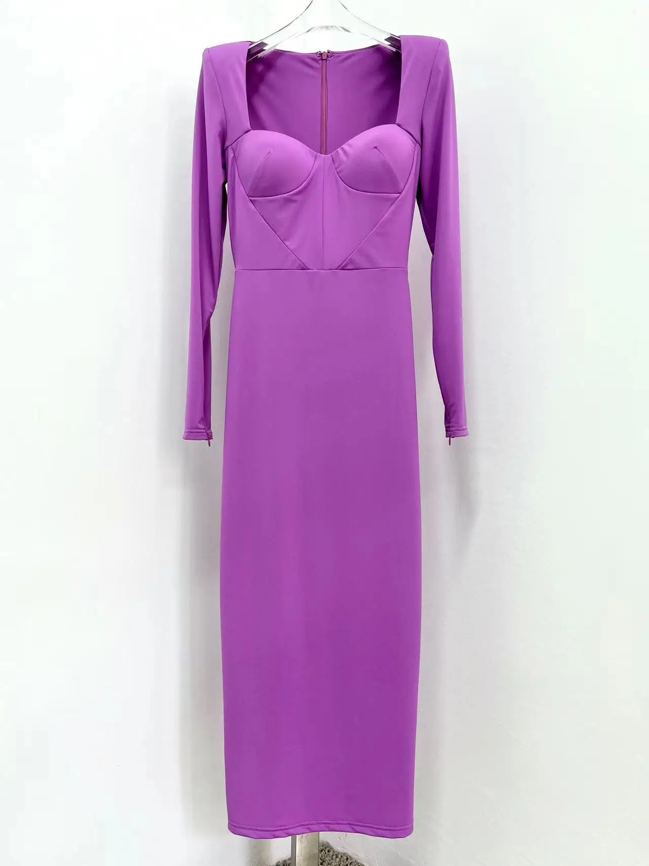 

2022 Summer Women's Runway Designer Vintage Solid Long Dress Long Sleeves High Quality Hot Purple Dresses