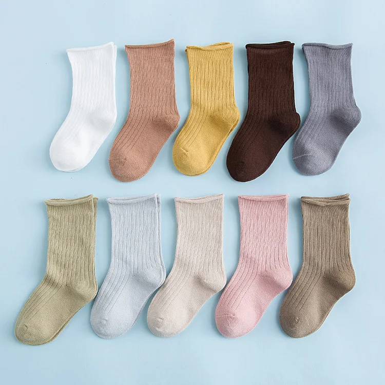 

10 Pairs Kids Ribbed Socks Solid Baby Boy Girl Socks for 1-3/3-5/5-7/8-10 Years Old Toddler Girls Boys