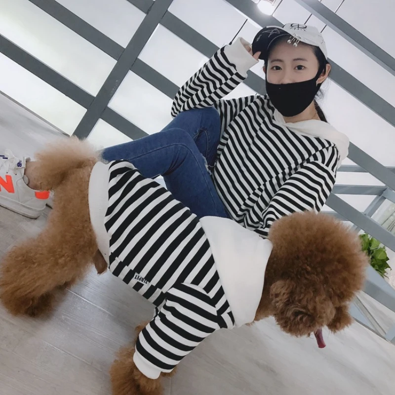 

Dog Clothes Terry Parent-child Black and White Stripe Fleece Teddy Alaska Trying Your Golden Retriever 2 Dog Clothes Luxury Dog