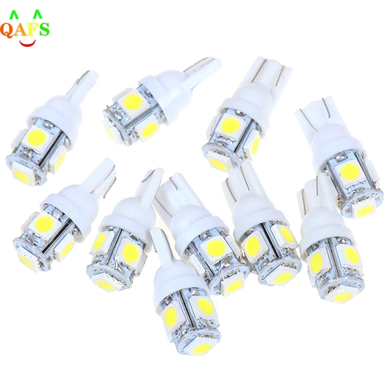 

10pcs Car Wedge side Clearance License Plate Lamp T10 LED Bulb 12V T10 5050 5-SMD LED Signal Light Super