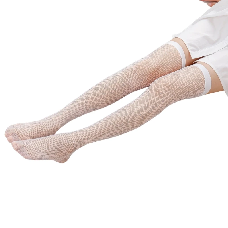 Чулки до бедра в сеточку украшенные блестящими стразами для ночного наряда