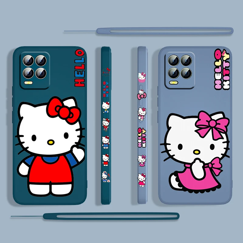 

Hello Kitty Cat Girl Gift For OPPO Realme 50i 50A 9i 8i 6 Pro Find X3 Lite NEO GT Master A9 A5 Liquid Left Rope Phone Case Cover