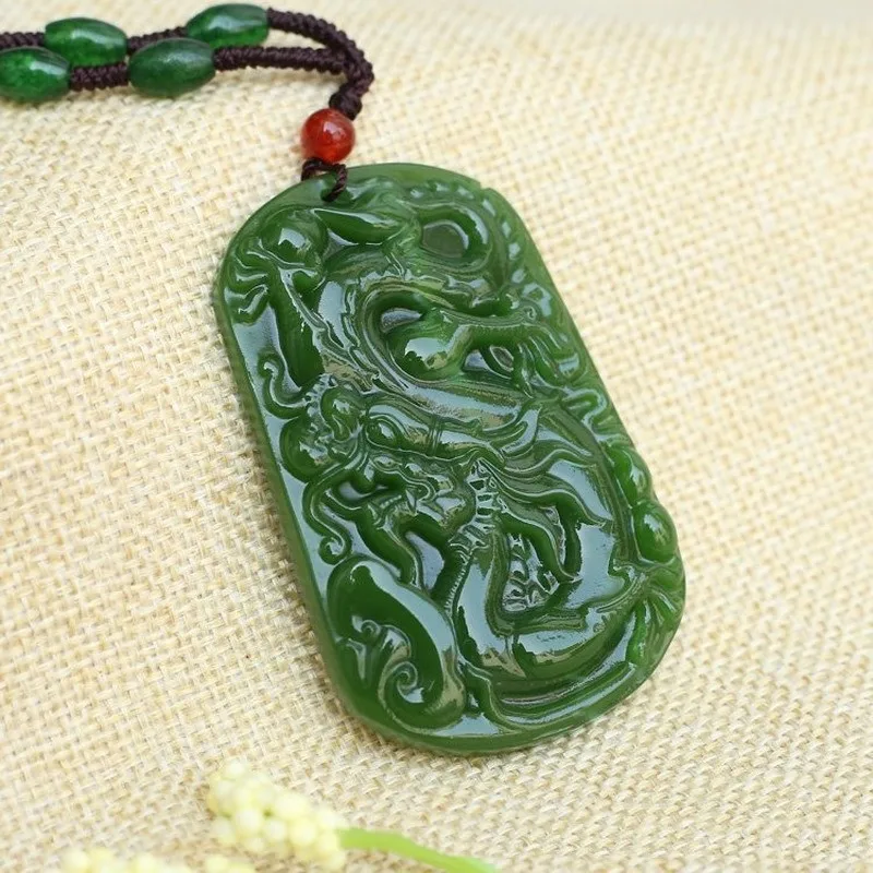 

Подвеска в виде дракона из нефрита и яшмы Синьцзян Хотан для мужчин и женщин Подвеска-цепочка в виде шпината и Зеленого дракона