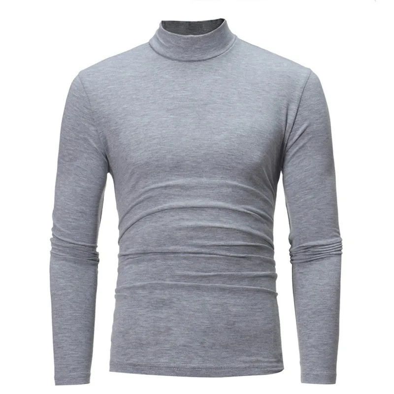 Winter Warm Half High Collar Fashion Thermal Underwear Men Mock Neck Basic Plain T-shirt Blouse Pullover Long Sleeve Top Fashion