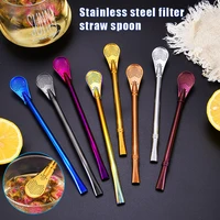 colored filter straw spoon stainless steel straw spoon tea filter mate straw stirring spoon tableware kitchen accessories