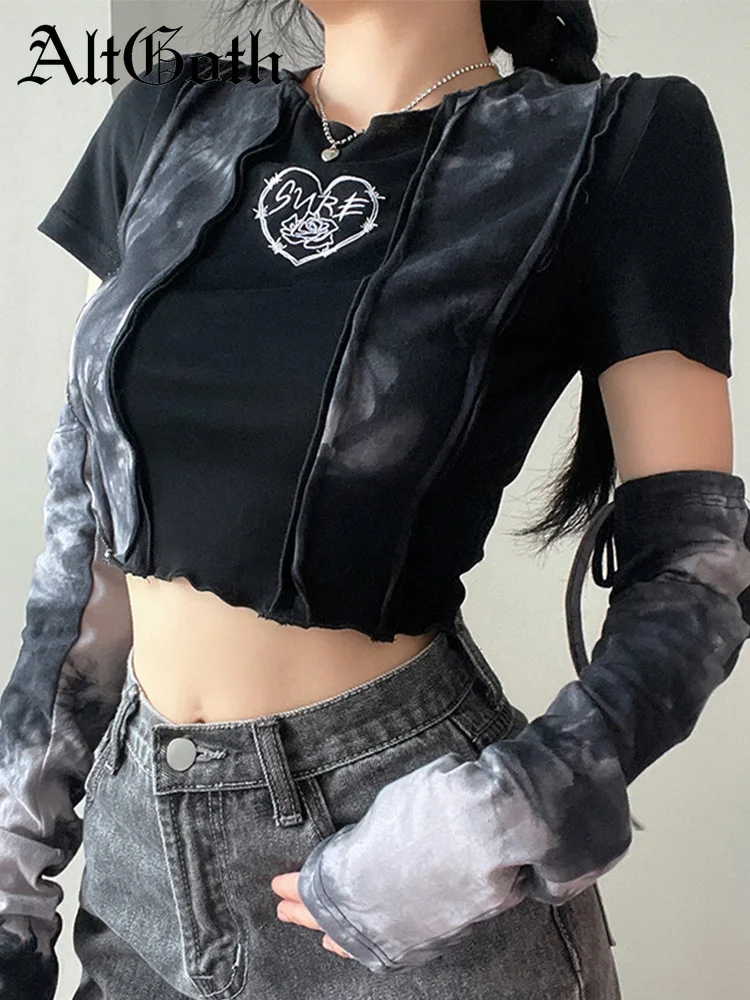 

AltGoth Fairycore Grunge Y2k E-girl T-shirt Women Harajuku Cute Sweet Hearted Printed Crop Tee Top Alt Streetwear Gothic Clothes