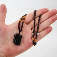 natural black tourmaline pendant original stone single circle sweater chain necklace jewelry accessories gift