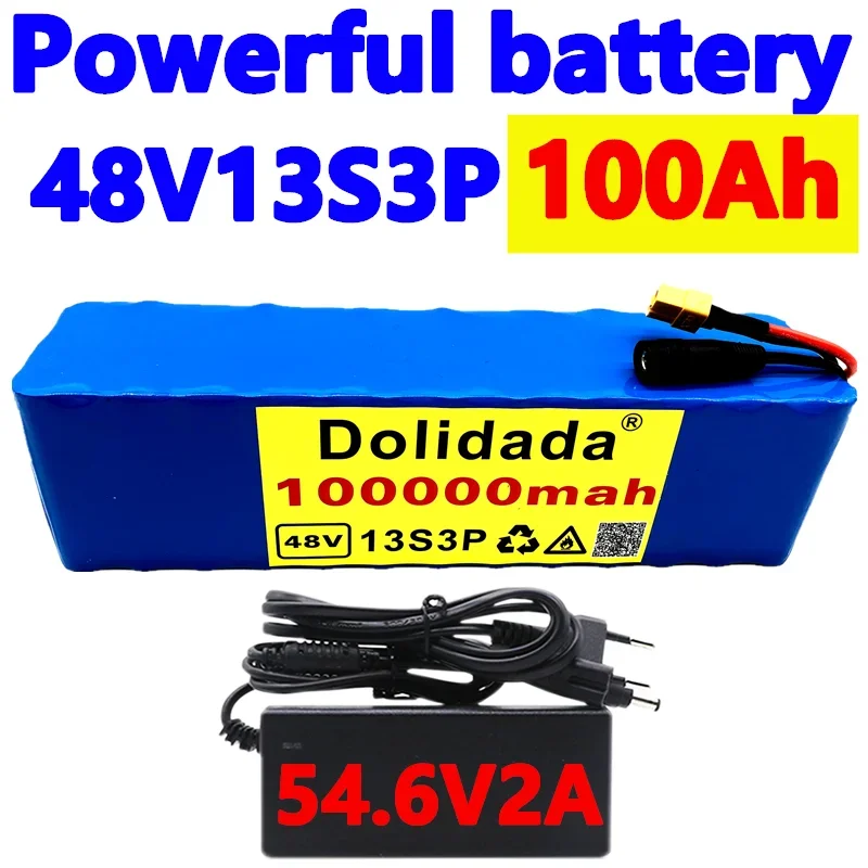 

lithium ion battery 13S3P 48V 100Ah XT60 100000W suitable for 54.6V electric bicycle with built-in BMS and charger