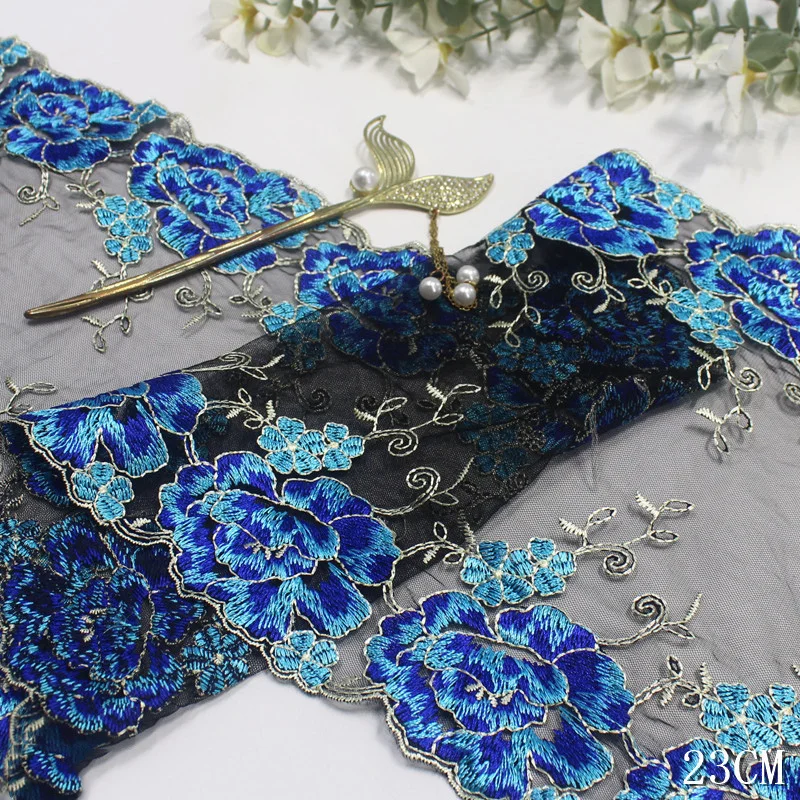 15 ярдов кружевная отделка нижнее белье сделай сам черная сетка синий цветок