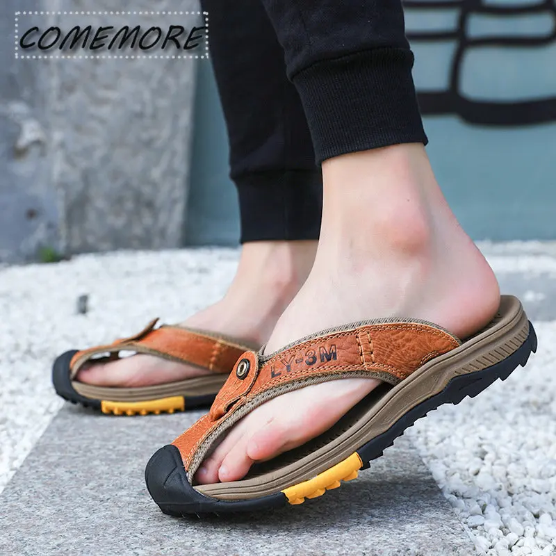 

2023 New Men's Summer Split Leather Sandals Fashion Beach Shoes Sneakers Non-slip Male Slippers Big Size 38-46 Casual Shoes Men