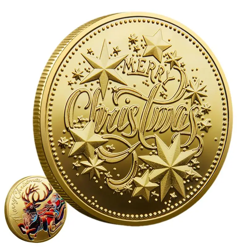 

Рождественская коллекционная монета для детей, Санта-Клаус, сани, лось, монета вызова, праздничная тематическая коллекция памятных монет