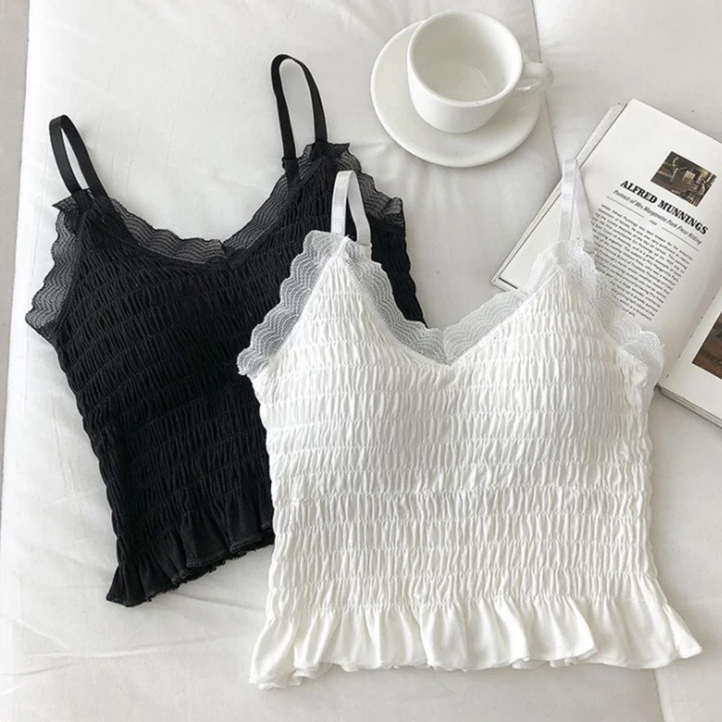 

Women Lace Tank Top Sexy Beautiful Back Camisole Bottoming with Chest Pad Wrap Chest Fashion Casual Korean Streetwear Crop Tops