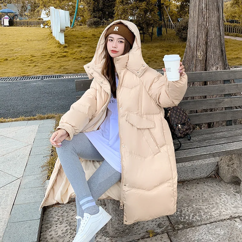 Women Hooded Down Jacket 2022 Long Jackets Overcoat Clothes Large Plus coats Windproof Warm White Duck Soft Loose Winter Coat