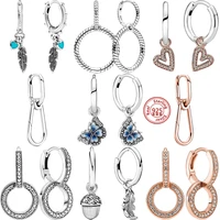 2022 new sterling silver 925 earring pav%c3%a9 circle heart butterfly leaves fashion zircon earrings diy fine jewelry birthday gift