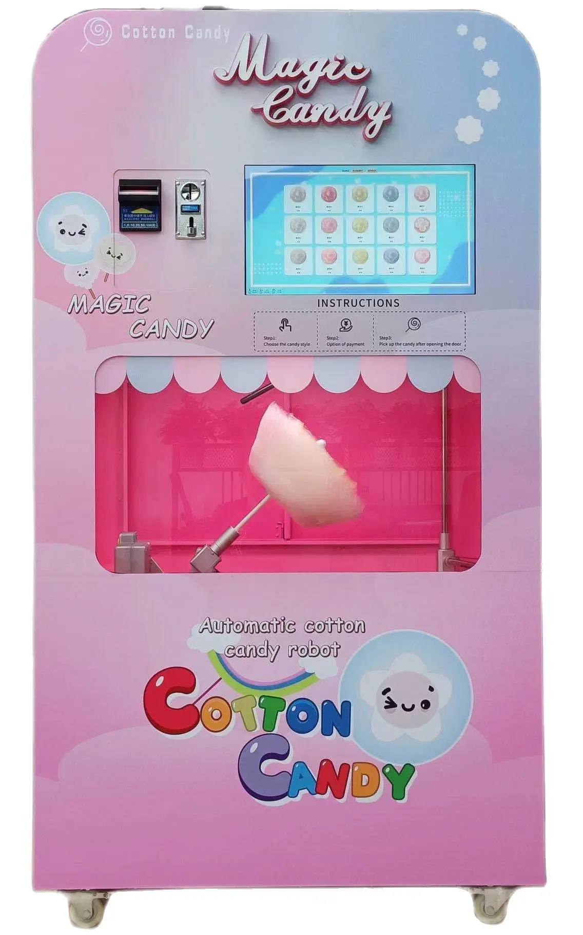 

New Design Touch Screen Cotton Candy Vending Machine Commercial Automatic Cotton Candy Floss Maker Making Machine for Sale