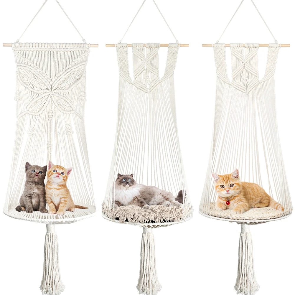 

Handwoven Tapestry Wall Hanging Macrame Pet Cat Hammock Bed Cage Swing Living Room Home Decoration without Mat Drop Shipping
