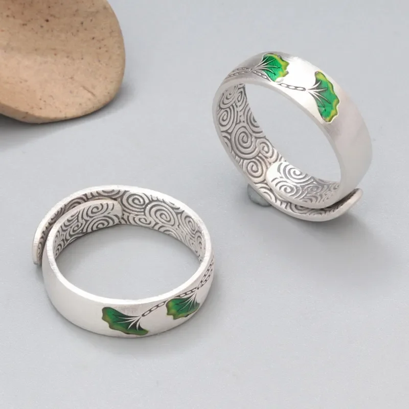 

Винтажное модное серебряное кольцо с зелеными листьями, простое Открытое кольцо унисекс в стиле панк, банкетное ювелирное изделие, аксессуары, подарок