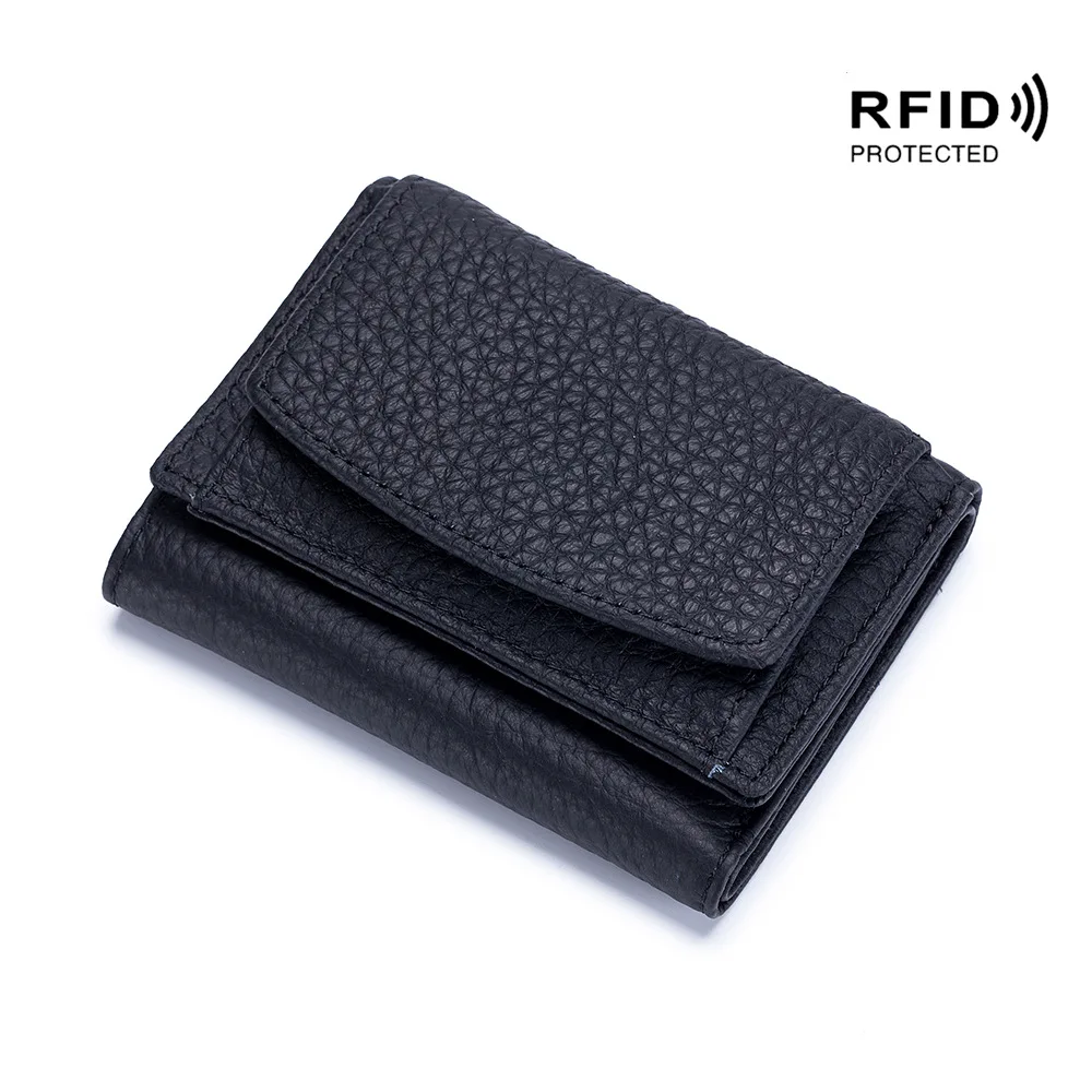 Luxury Brand Women's Genuine Leather Wallets Female Small Cowhide Coin Pocket Purse Lady Rfid Card Holder Mini Money Bag