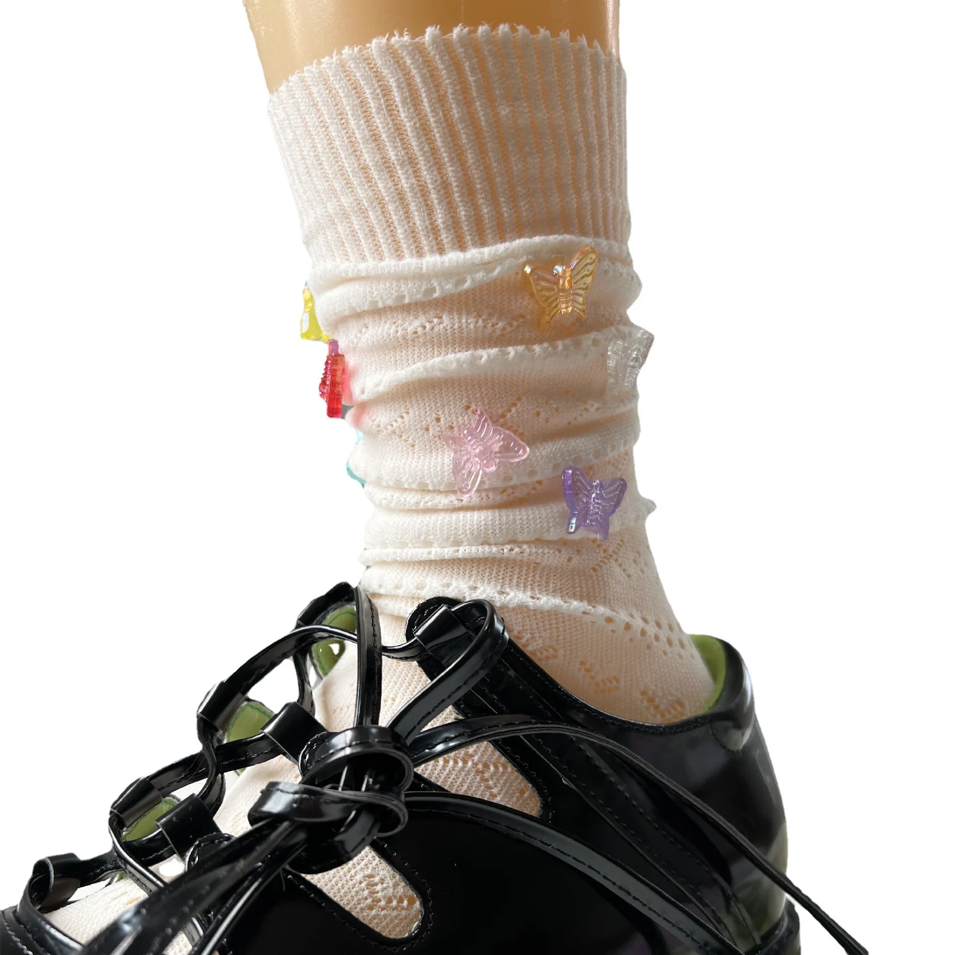 Summer Day Limit From Dynamic Color Polarized Butterfly Girl Lovely Candy Color Hollow Out Fishing Nets Crus Heap Heap Socks