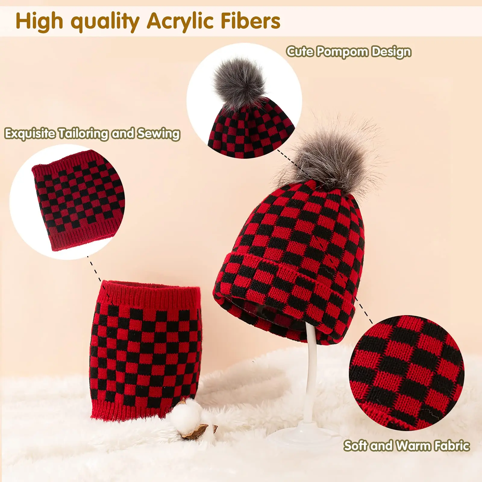 Новинка 2022 Женский комплект из шапки и шарфа в клетку Зимняя Шапка-бини с