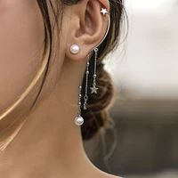 fashion jewelry 1 pc ear clip earrings hot sale popular style chain dangle star pearl earcuff earrings for women dropshipping