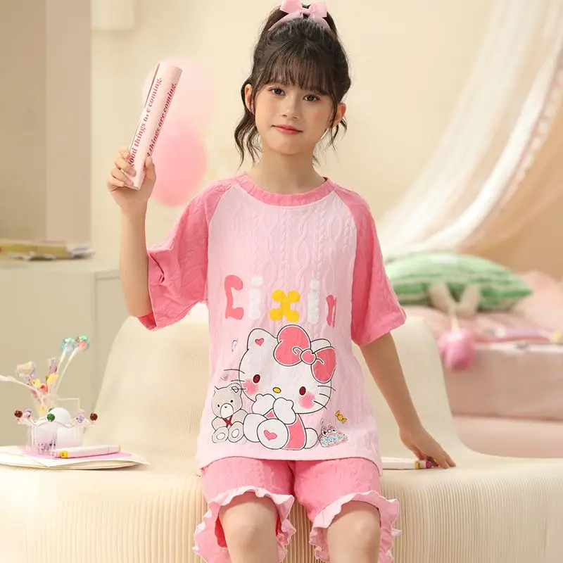 

Пижама Hello Kitty Cinnamoroll Kawaii из аниме Sanrio, милая мультяшная Пижама Kuromi My Melody, детские брюки с коротким рукавом, детские игрушки для мальчиков и де...