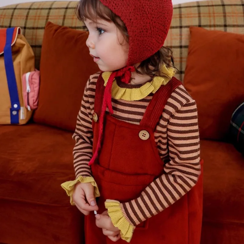 Брюки на подтяжках с кроличьим хвостом для малышей и красные детские комбинезоны