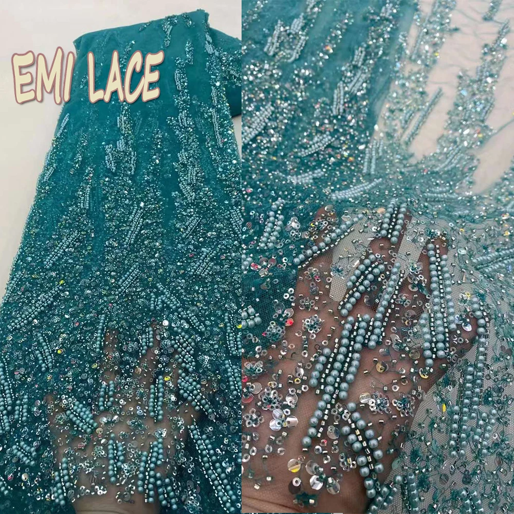 

2023 Luxury French Tulle Net Lace with Sequins and Beads African Nigerian Embroidered Lace Fabric Lace Fabric for Sewing