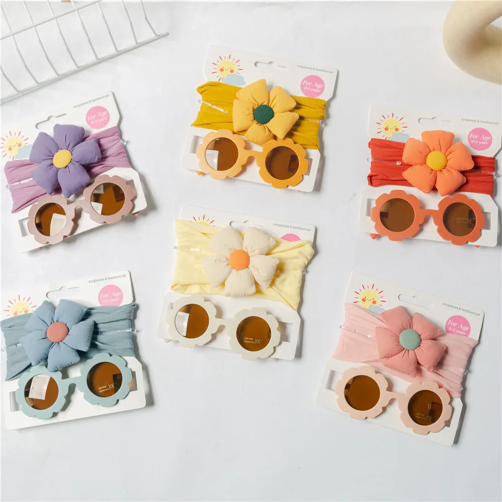 

Baby Hair Accessories Children's Hair Band Glasses Set Flower Sunglasses Hair Band Set Baby Outdoor Photography Accessories