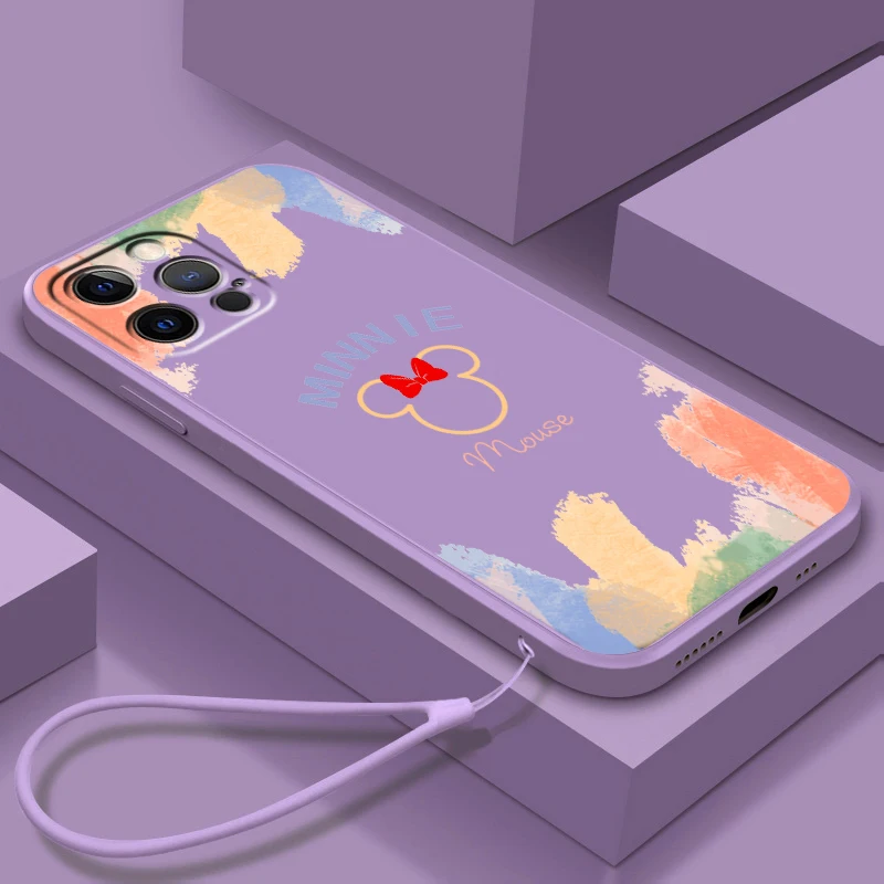

Phone Case For Apple iPhone 14 13 12 Mini 11 XS Pro Max X XR SE 2020 Plus Cover Mickey Minnie Mouse Stitch Liquid Rope Funda